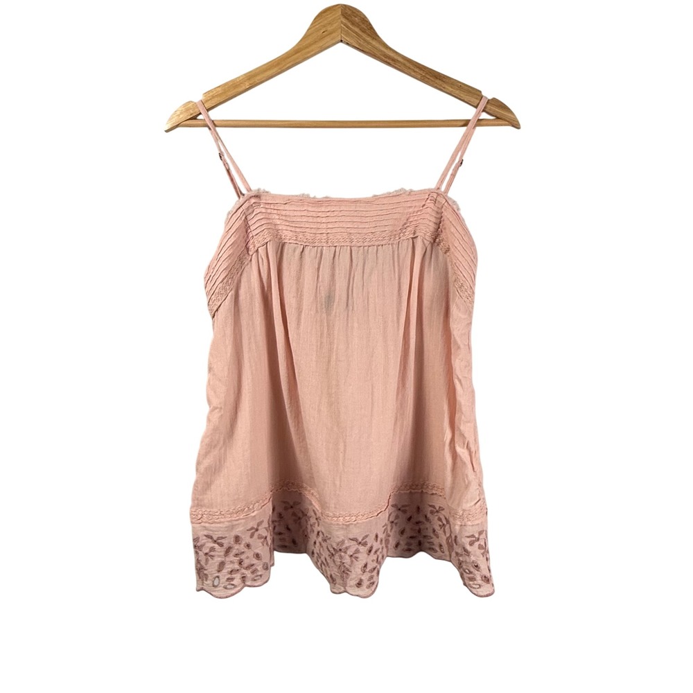Abercrombie & Fitch Pink Eyelet Lace Pintuck Camisole Smocked Back Womens L‎